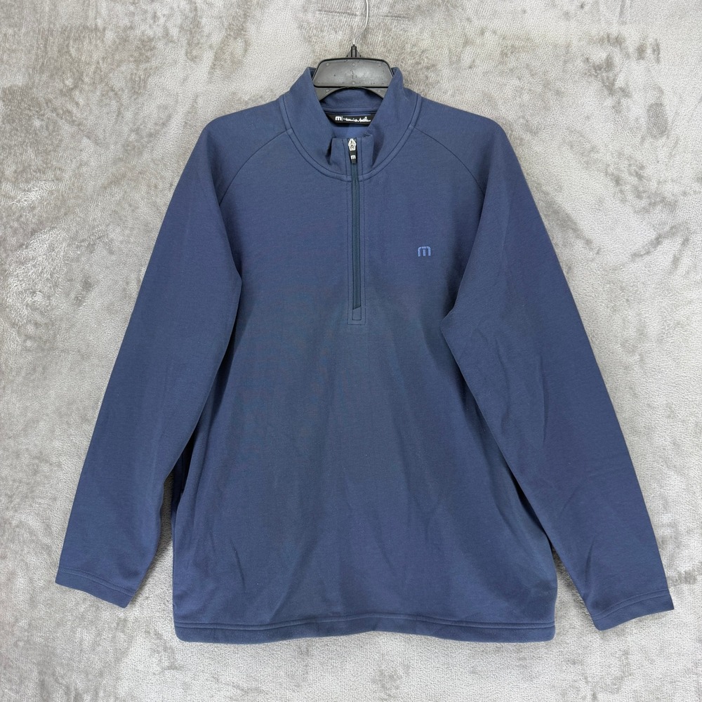 TravisMathew Mens Quarter Zip Pullover Navy Blue Golf Sweater Large RN123280